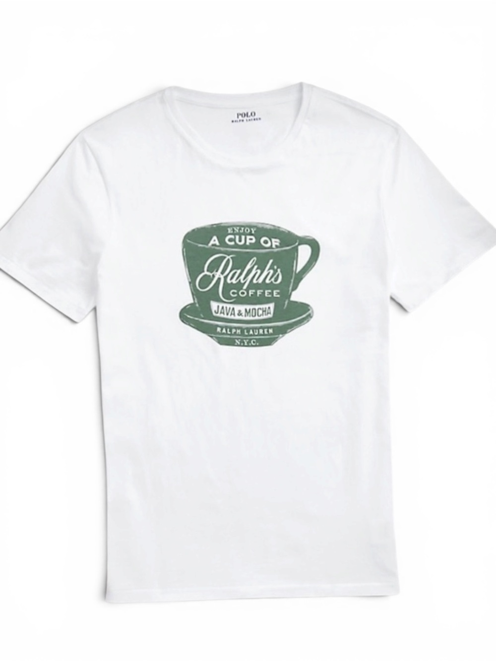 Polo by Ralph Lauren White Tee with Green 'Ralph's Coffee' Cup Graphic - Picture 1 of 2